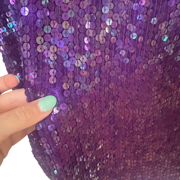 Vintage 100% Silk Purple Sequins Long Top Plus Size - Picture 7 of 7